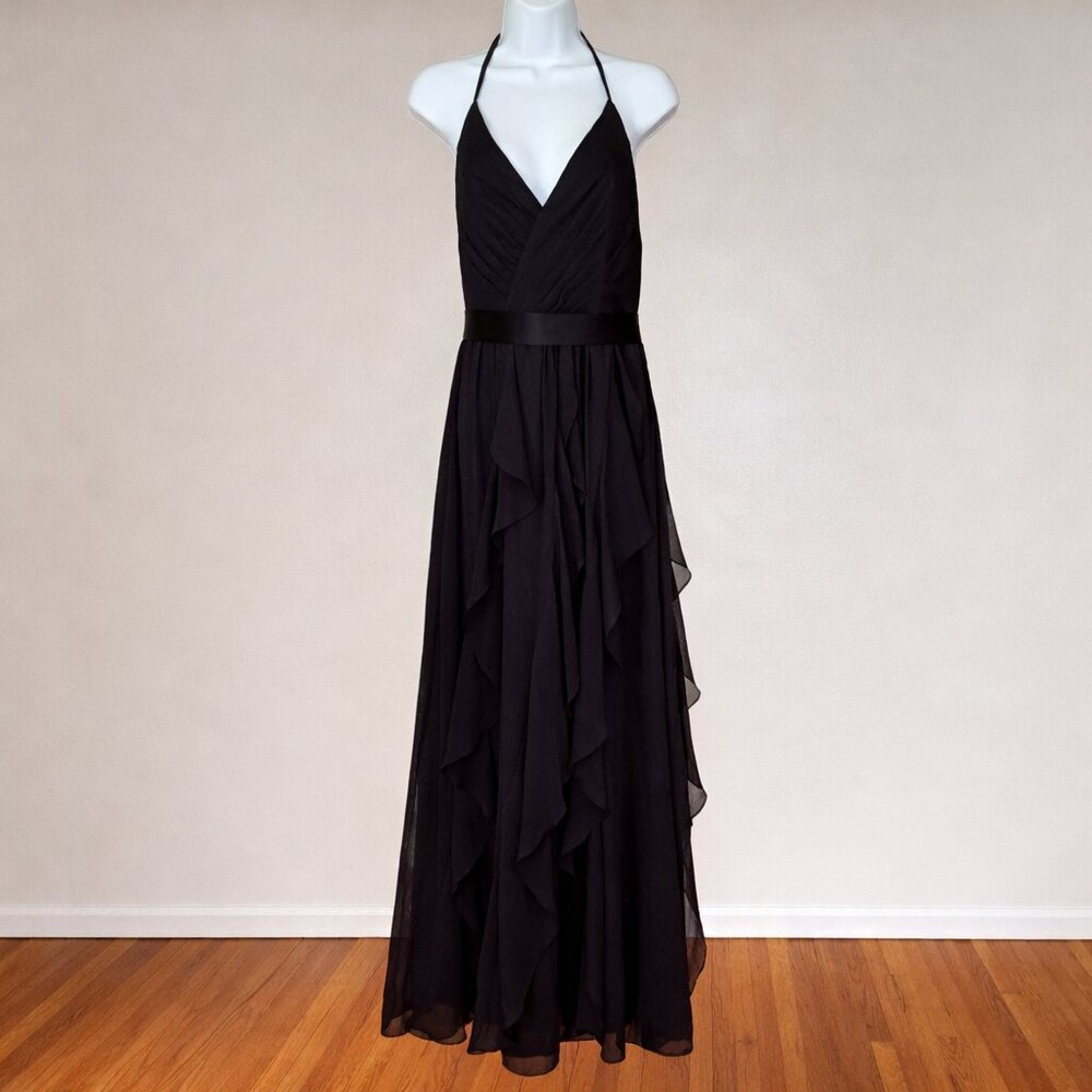 Vera Wang VW360326 Long Black Chiffon Halter Gown Size 4 Formal Evening Wedding - Picture 2 of 6